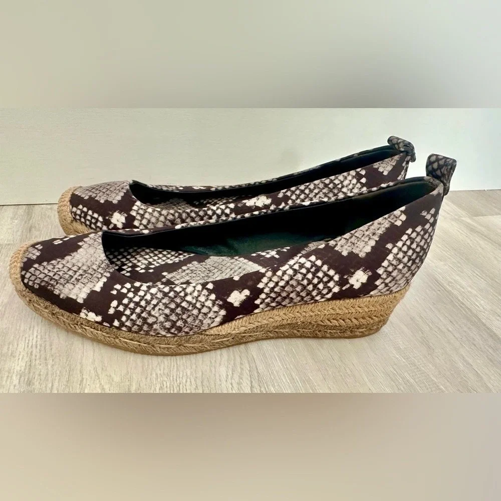 Tory Burch Espadrille Wedge Shoes Snake Print Women's Size 8.5